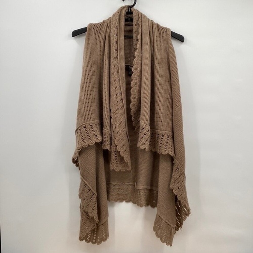 Eyeful Womens Open Front Sleeveless Crochet Knit Cardigan Sweater Brown OS